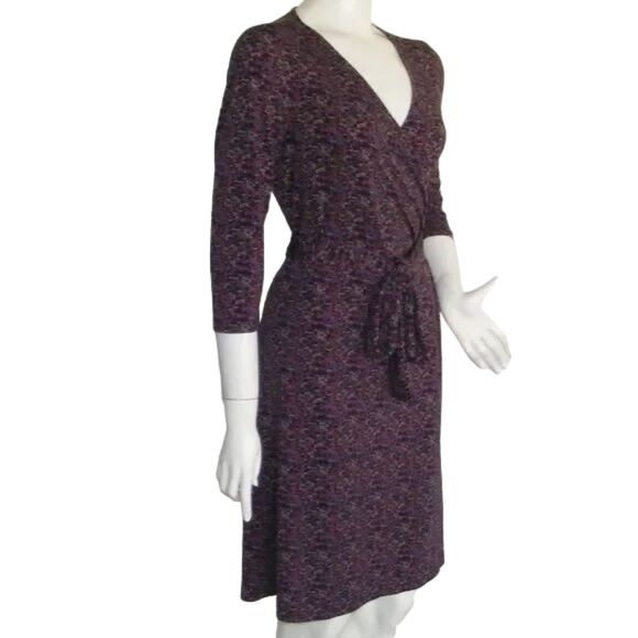 TAHARI ASL Dress, 6, True Wrap, Sequin PRINT, 3/4 sleeves, Sash Belt - Picture 3 of 13